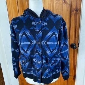 Vintage Ralph Lauren  blue black knit Navajo Print button up jacket hoodie